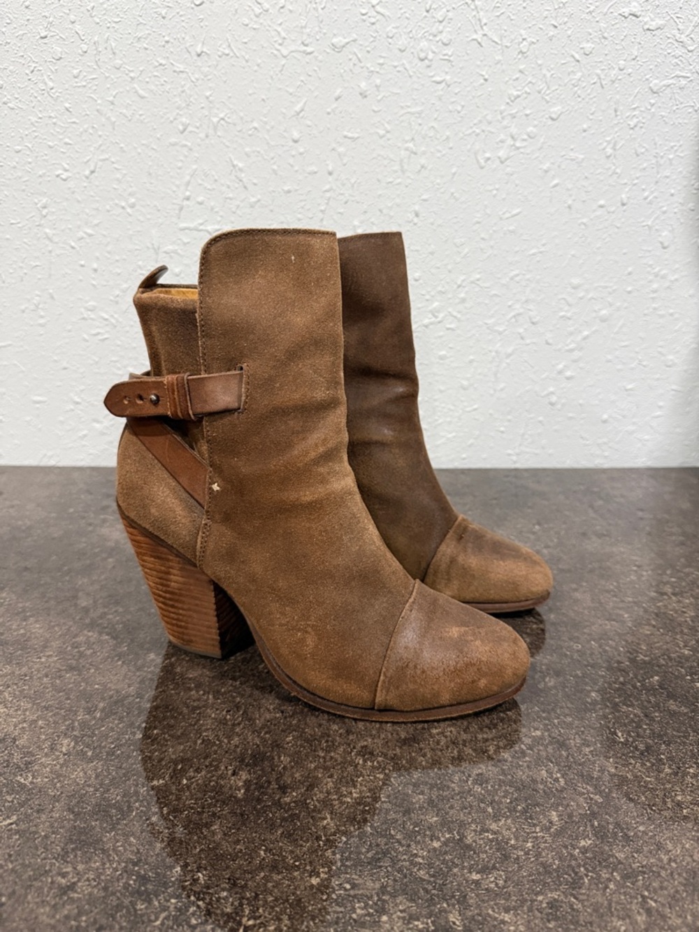 Rag‎ & Bone Kinsey Waxed Suede Heeled Strappy Brown Ankle Boots Leather Size 11